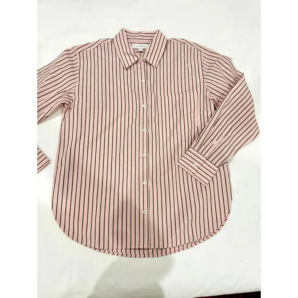 NWT Banana Republic Pink Mini Stripe Classic Poplin Button Up Shirt- Size Small - Picture 2 of 9